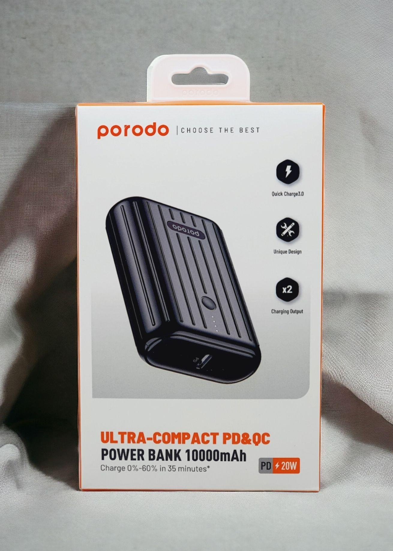 Porodo Power Bank 10000mAh QC 3.0 with PD 18W - Black | PD-PBFCH001-BK